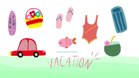 Cute animated vacation item set Stock-Footage 313864732