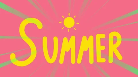 Cute animated yellow "SUMMER" text with sun icon on pink background Stock Footage 313864684