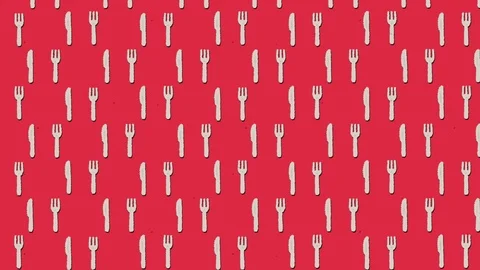 A cute animation of a fork and a knife (a repeated pattern, floating to Stock Footage 118100792