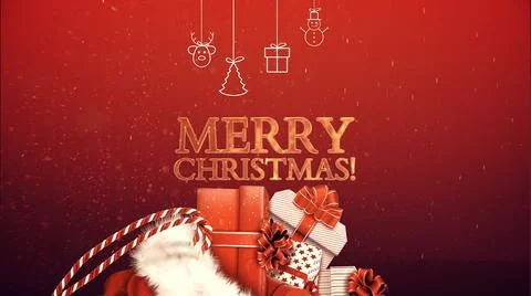 Cute animation of Merry Christmas lettering with christmas gifts and ornaments Stock Illustration