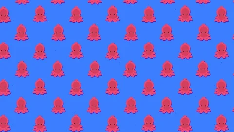 A cute animation of a pink octopus (a repeated pattern, floating to the Stock Footage 118619935