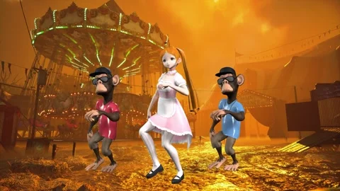 Cute Anime Duo Dance in End Times Amusement Park Stock Footage 322956288