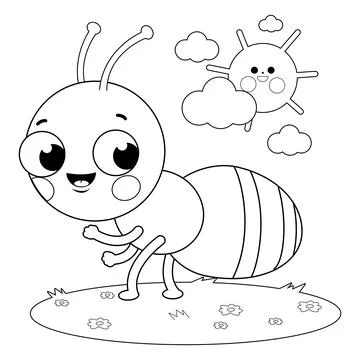 Cute ant cartoon. Vector black and white coloring page Stock Illustration