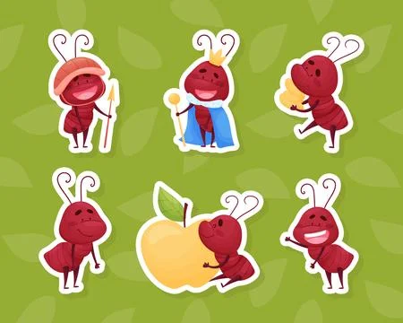 Cute Ant Character Engaged in Different Activity Vector Set Stock Illustration