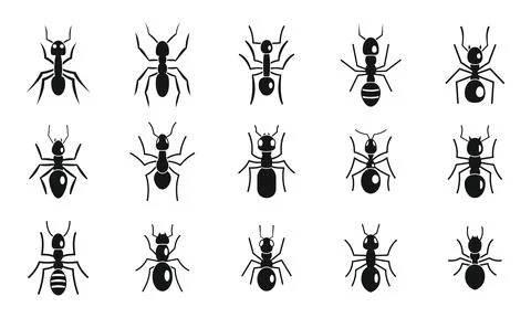 Cute ant icons set, simple style Stock Illustration