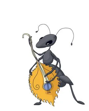 Cute ant playing bass vector cartoon sketch over white Stockillustratie