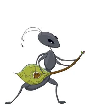 Cute ant playing guitar vector cartoon sketch over white 스톡 일러스트