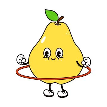 Cute anthropomorphic pear doing hula hoop exercise Stock Illustration