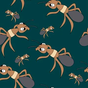 Cute ants. Seamless vector pattern Stock Illustration
