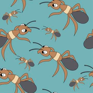 Cute ants. Seamless vector pattern Stock Illustration