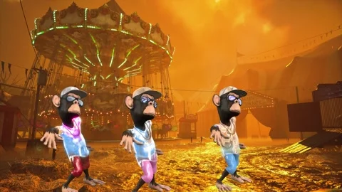 Cute Ape Performance in End Times Amusement Park Stock Footage 323153987