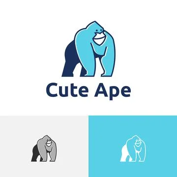 Cute Ape Smiling Gorilla Monkey Mascot Wildlife Logo Stock Illustration
