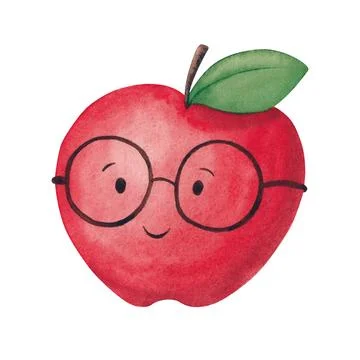 Cute apple character with glasses. Knowledge day, teachers day. Hand drawn Stock Illustration