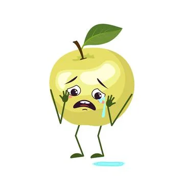 Cute apple characters with crying and tears emotions, face, arms and legs. The Illustrazione stock