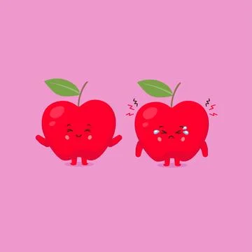 Cute Apple Characters Smiling and Sad Stock Illustration