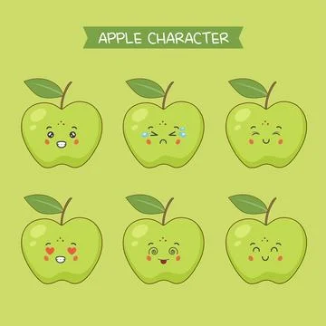 Cute Apple Characters With Various Expression Stock Illustration