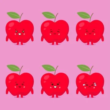 Cute Apple Characters With Various Expression Stock Illustration