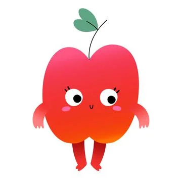 Cute apple fruit character with face expression, ambarrased emotion, kawaii Stock Illustration