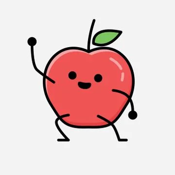 Cute Apple Fruit Mascot Vector Character in Flat Design Style Stock Illustration