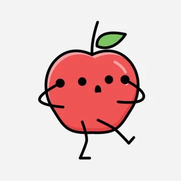 Cute Apple Fruit Mascot Vector Character in Flat Design Style Stock Illustration