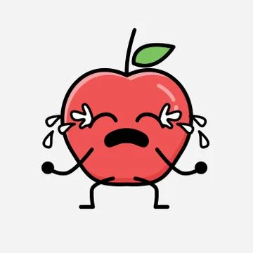 Cute Apple Fruit Mascot Vector Character in Flat Design Style Stock Illustration