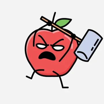 Cute Apple Fruit Mascot Vector Character in Flat Design Style Stock Illustration