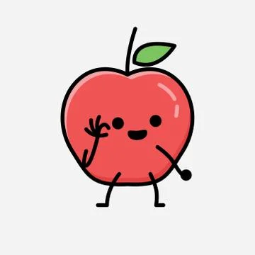 Cute Apple Fruit Mascot Vector Character in Flat Design Style Stock Illustration