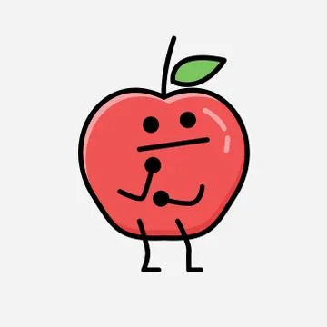 Cute Apple Fruit Mascot Vector Character in Flat Design Style Stock Illustration