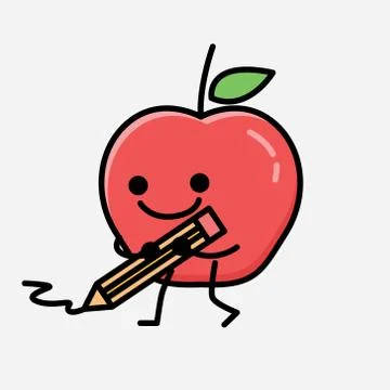 Cute Apple Fruit Mascot Vector Character in Flat Design Style Stock Illustration