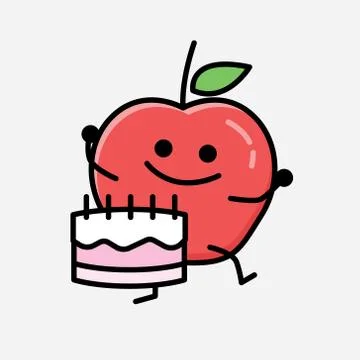 Cute Apple Fruit Mascot Vector Character in Flat Design Style Stock Illustration