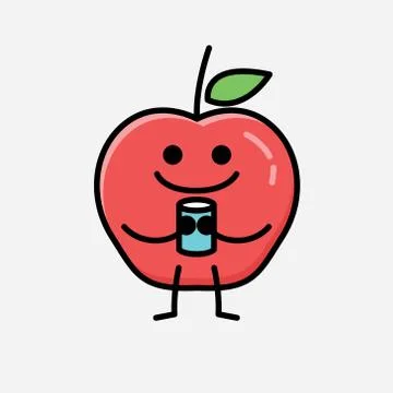 Cute Apple Fruit Mascot Vector Character in Flat Design Style Stock Illustration