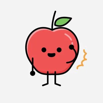 Cute Apple Fruit Mascot Vector Character in Flat Design Style Stock Illustration