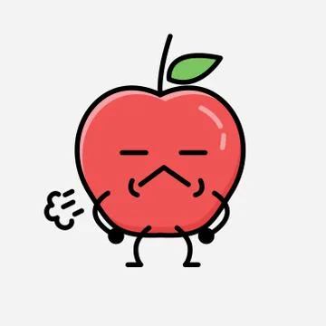 Cute Apple Fruit Mascot Vector Character in Flat Design Style Stock Illustration
