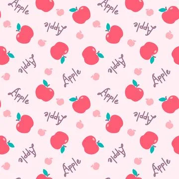 Cute Apple Fruit seamless pattern with word label Stock Illustration