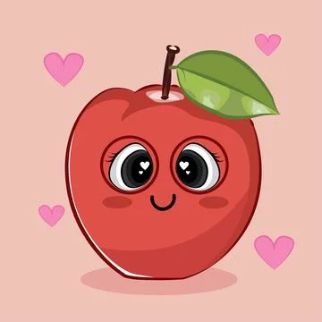 Cute apple mascot design vector. Red apple with love and leaf. Healthy vege.. Stock Illustration