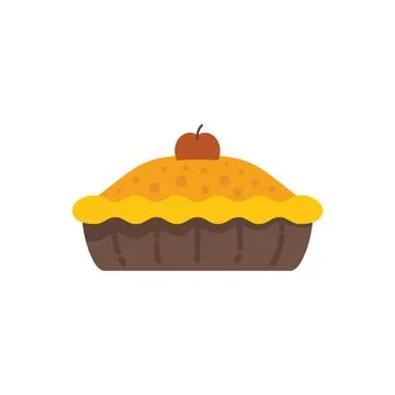 Cute apple pie icon flat vector. Cake dessert Stock Illustration