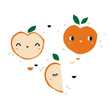 Cute apples with faces trendy Stock Illustration