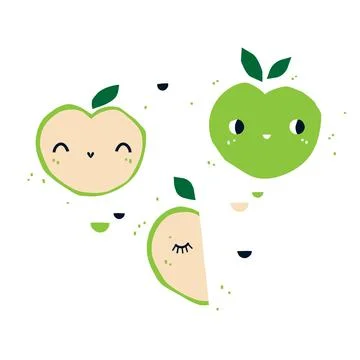 Cute apples with faces trendy Stock Illustration