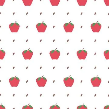 Cute Apples Seamless Pattern Vector Stock Illustration