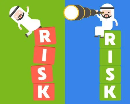 Cute Arab Saudi guy falling from block and sitting well on block with monocul Stock Illustration