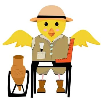 Cute archaeologist chicken with amphora Stock Illustration