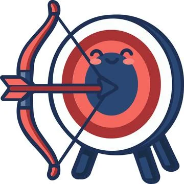 Cute archery bow and target character icon Stock Illustration
