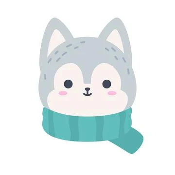 Cute Arctic Wolf Head with Scarf Winter Vector 스톡 일러스트