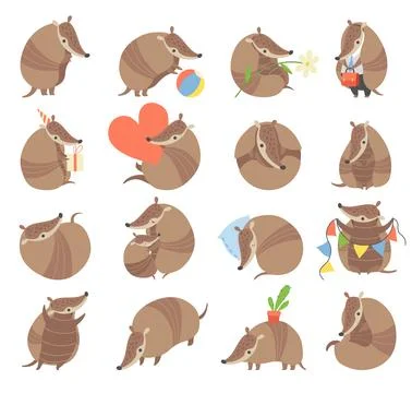 Cute Armadillo Character with Armor Shell Engaged in Different Activity Big Ilustración de archivo