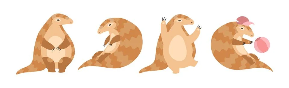 Cute Armadillo Character with Shell in Different Action Vector Set Stock Illustration