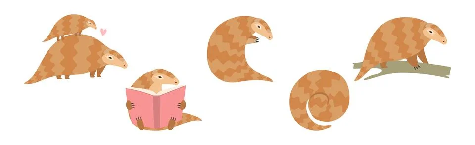 Cute Armadillo Character with Shell in Different Action Vector Set Illustrazione stock