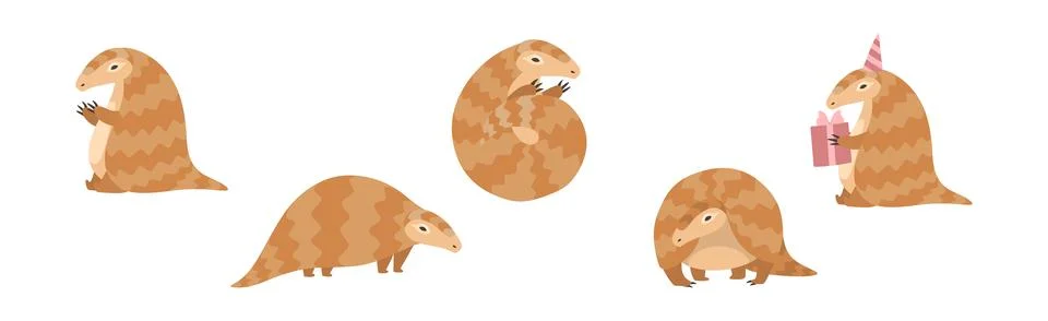 Cute Armadillo Character with Shell in Different Action Vector Set Stock Illustration