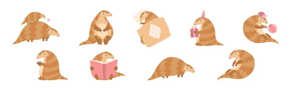 Cute Armadillo Character with Shell in Different Action Vector Set Ilustración de archivo