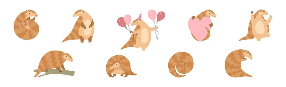 Cute Armadillo Character with Shell in Different Action Vector Set Ilustración de archivo