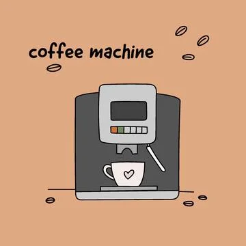 Cute art of a coffee machine with a cup of coffee Stock Illustration